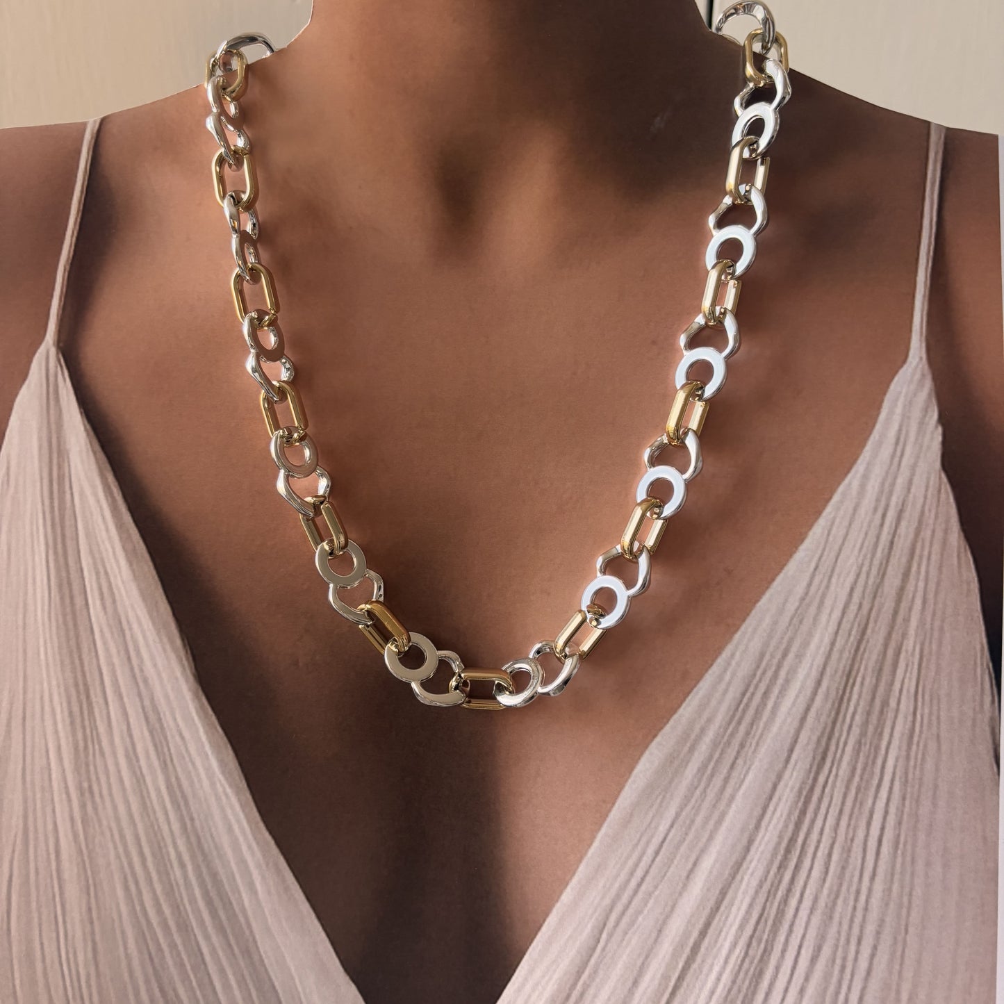 Collar largo bicolor chapa de oro diferentes modelos