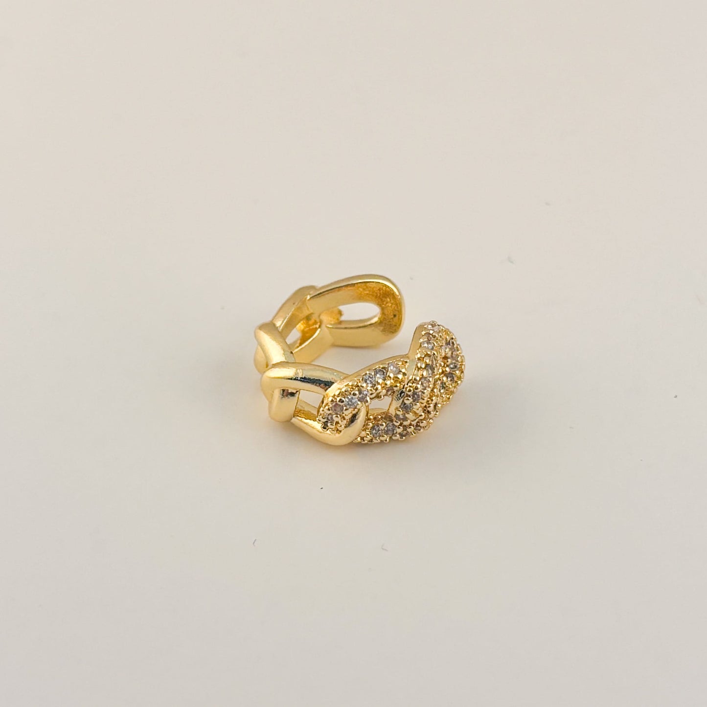 Ear cuff grueso cadena zirconias chapa de oro