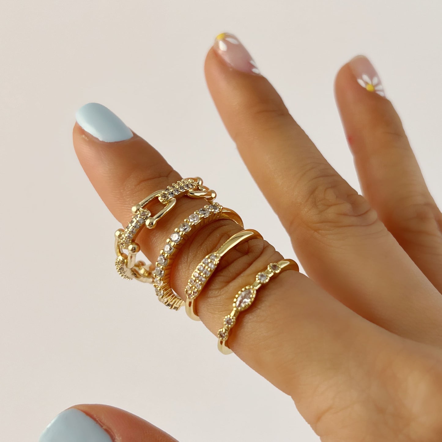 Anillos delgados ajustables chapa de oro con cristales ¡Elige el tuyo!