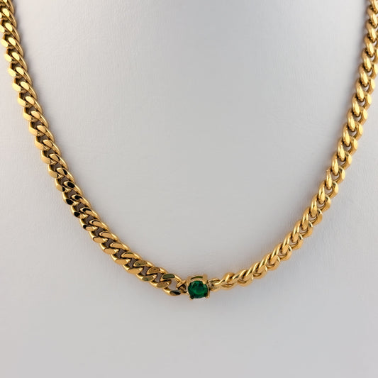 Cadena barbada acero inoxidable premium dorado cristal verde 45 cm