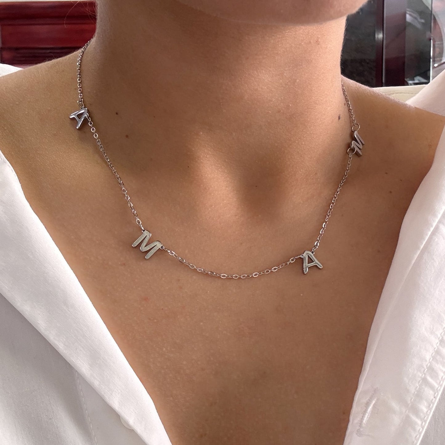 Collar mamá acero inoxidable letras separadas plateado