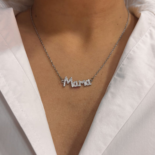 Collar mamá zirconias chapa de oro cadena de acero