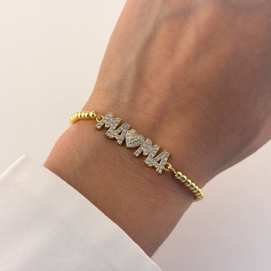 Pulsera mamá cristales ajustable chapa de oro
