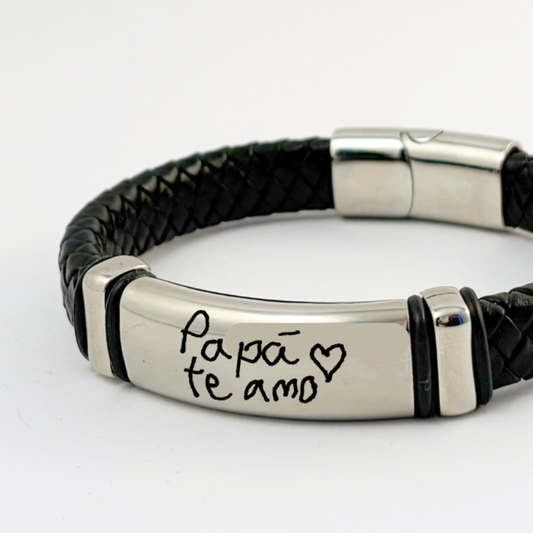 Pulsera tipo piel acero inoxidable placa gruesa con grabado láser -Regalo día del padre