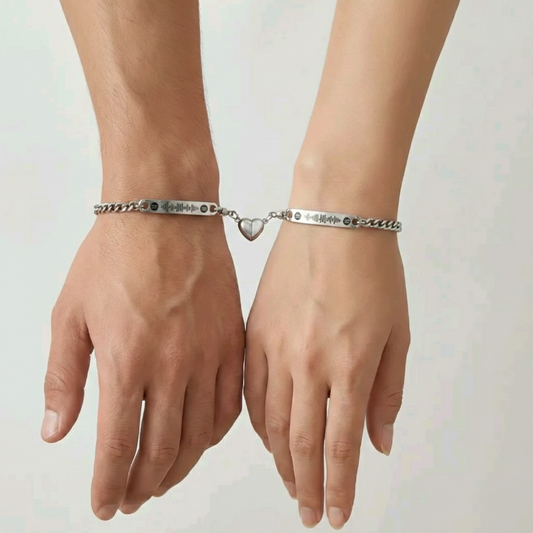 Pack de 2 Pulseras personalizadas para pareja imán de corazón