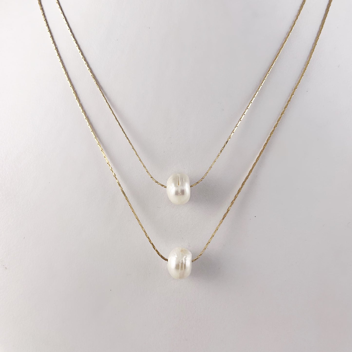 Collar doble chapa de oro perla natural