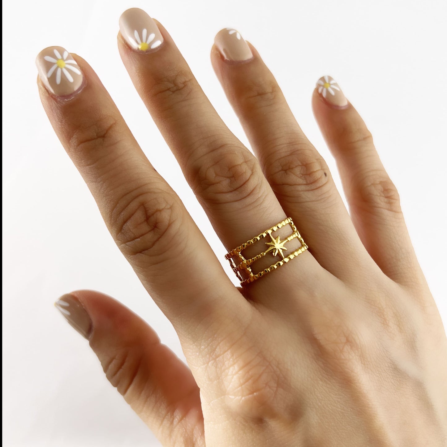 Anillo acero inoxidable ajustable triple destello