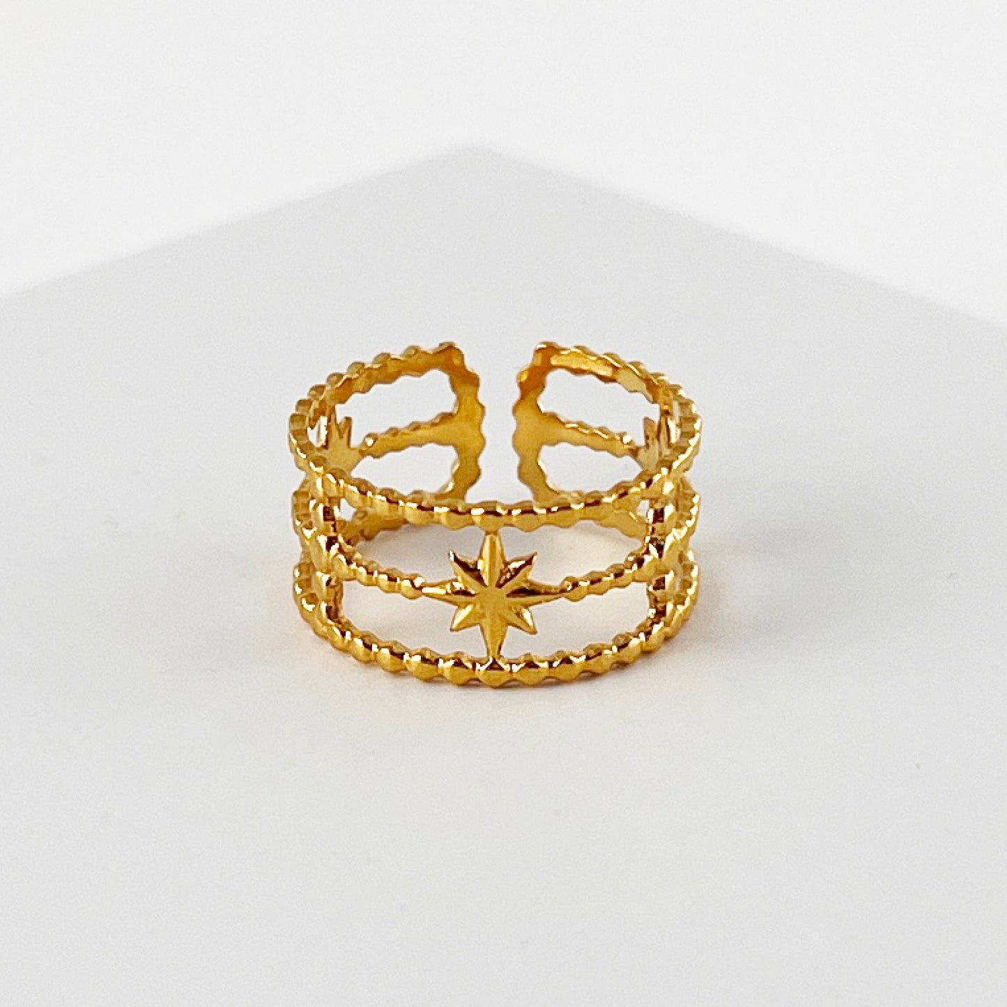 Anillo acero inoxidable ajustable triple destello