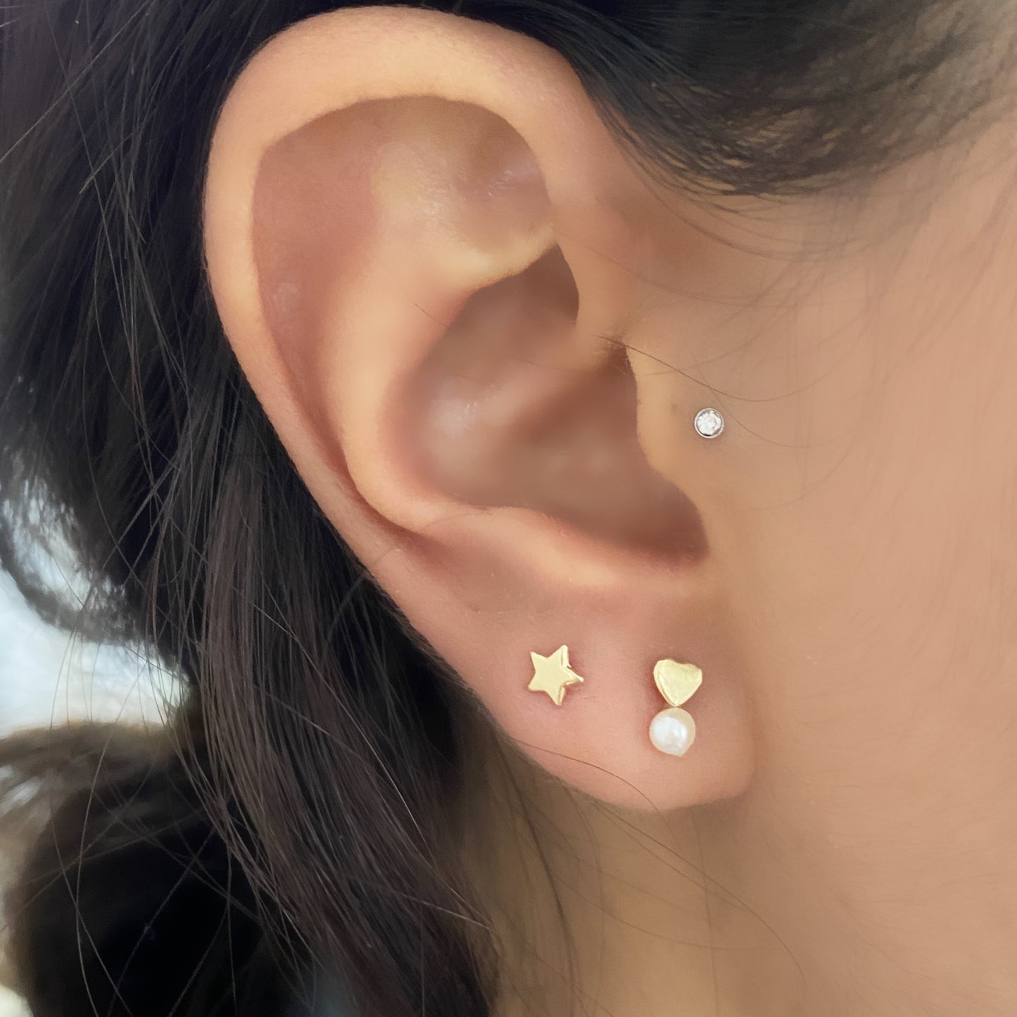 Piercing corazon mini con perla oro 10k