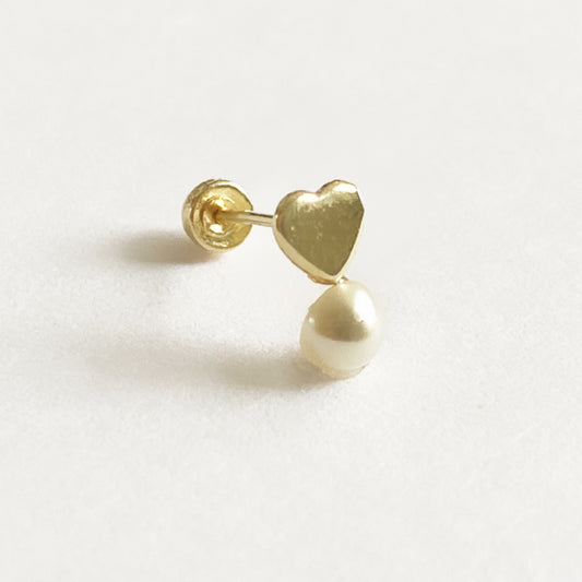 Piercing corazon mini con perla oro 10k