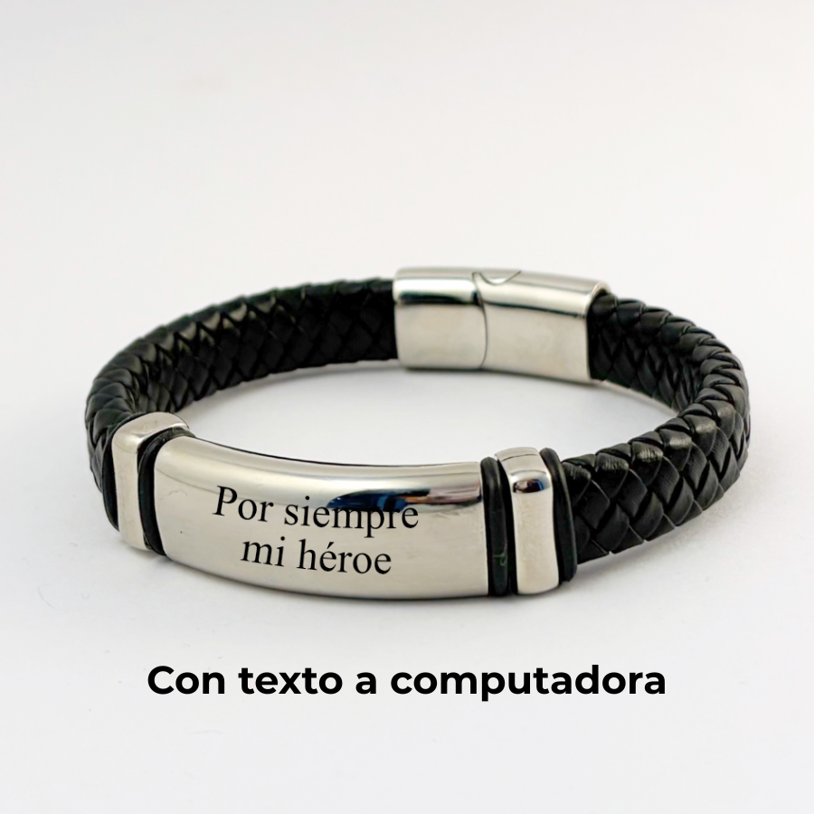 Pulsera tipo piel acero inoxidable placa gruesa con grabado láser -Regalo día del padre
