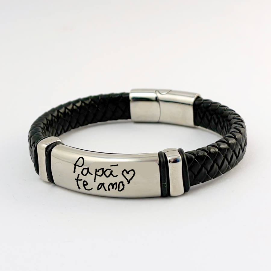 Pulsera tipo piel acero inoxidable placa gruesa con grabado láser -Regalo día del padre