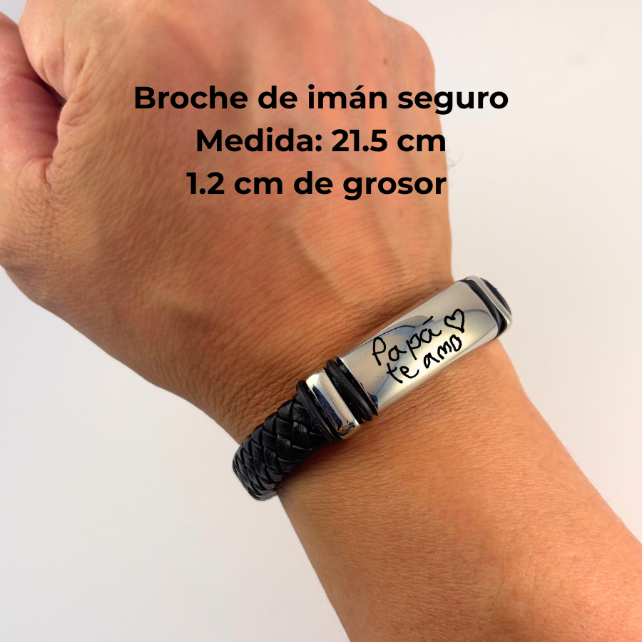 Pulsera tipo piel acero inoxidable placa gruesa con grabado láser -Regalo día del padre