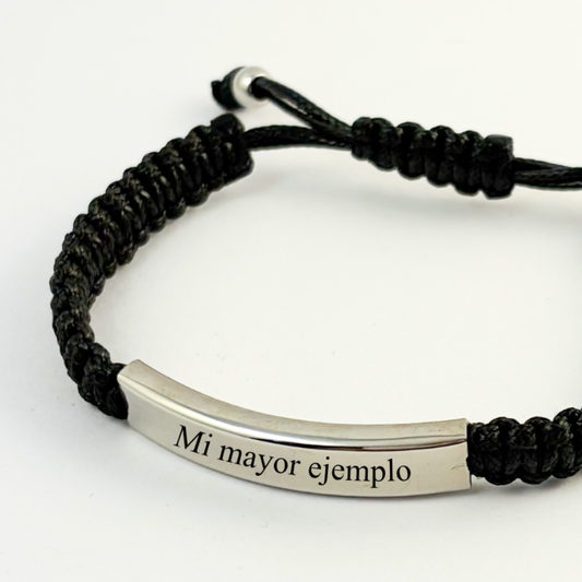 Pulsera para hombre hilo ajustable placa acero inoxidable -Regalo día del padre