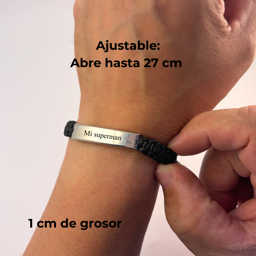 Pulsera para hombre hilo ajustable placa acero inoxidable -Regalo día del padre