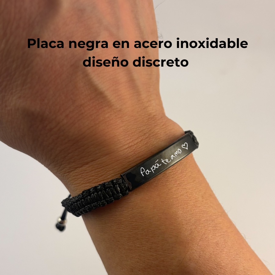 Pulsera para hombre hilo ajustable placa acero inoxidable -Regalo día del padre