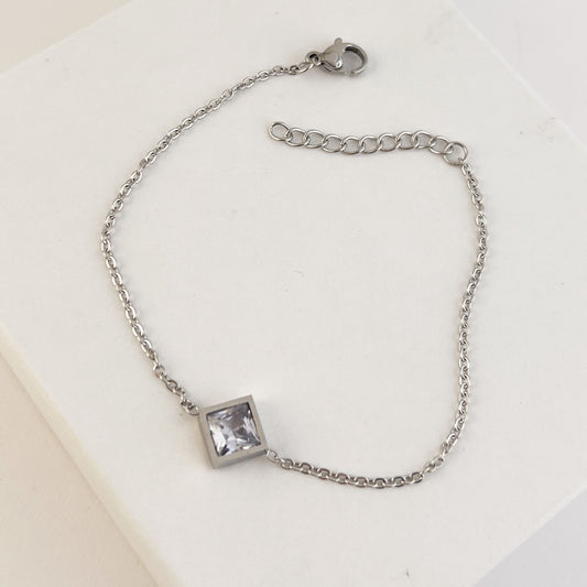 Pulsera acero inoxidable cadena cristal rombo 17 + 3 cm