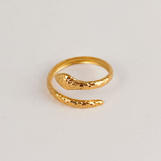 Anillo acero inoxidable serpiente ajustable dorado textura