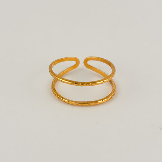 Anillo acero inoxidable ajustable doble delgado dorado