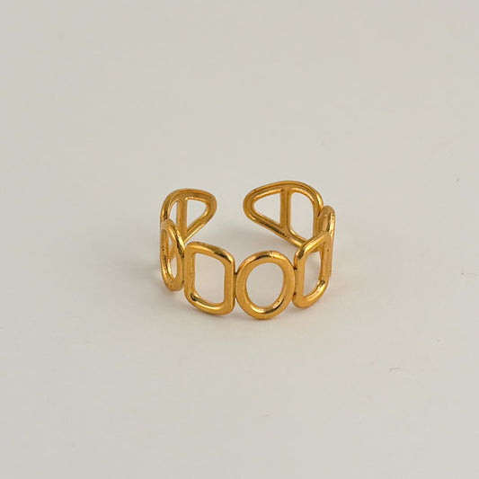 Anillo acero inoxidable dorado figuras geométricas contorno