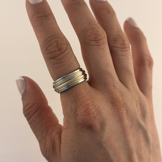 Anillo argolla acero inoxidable bicolor anti ansiedad