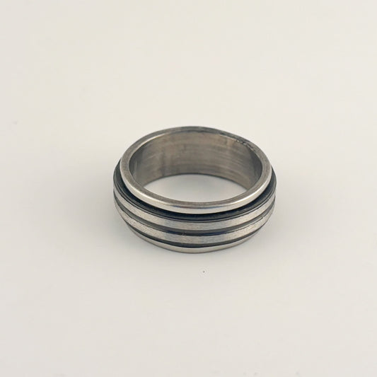 Anillo argolla acero inoxidable bicolor negro anti ansiedad