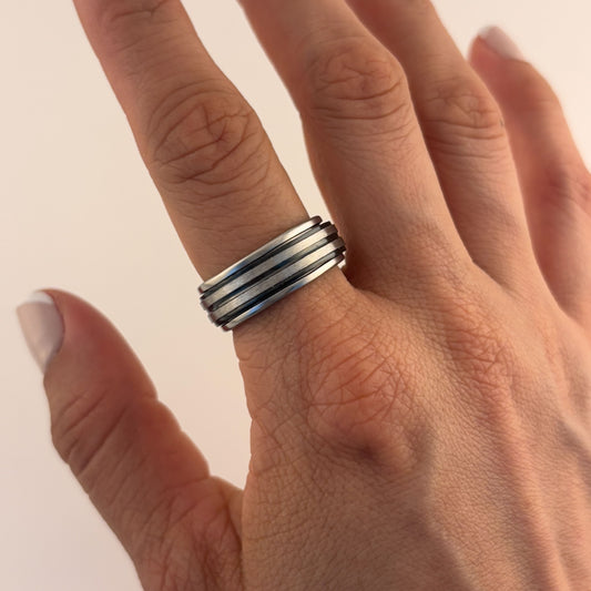 Anillo argolla acero inoxidable bicolor negro anti ansiedad