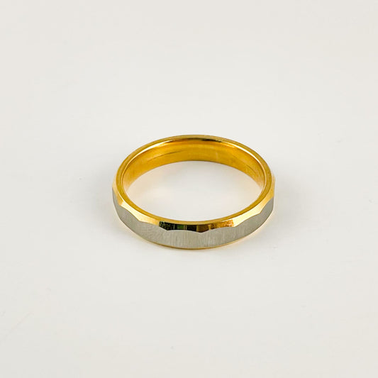 Argolla acero inoxidable facetada bicolor