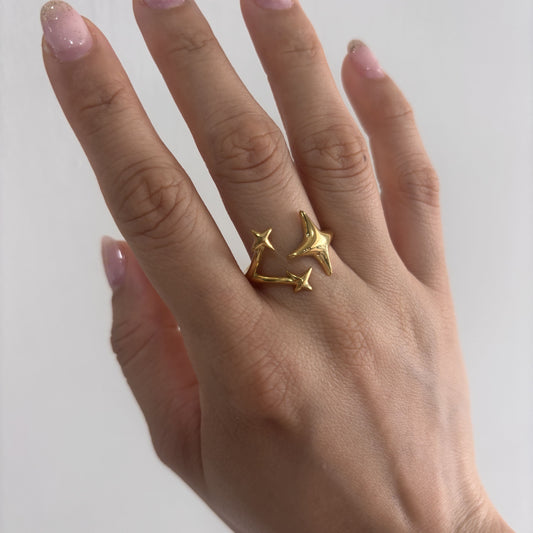 Anillo acero inoxidable destellos ajustable dorado