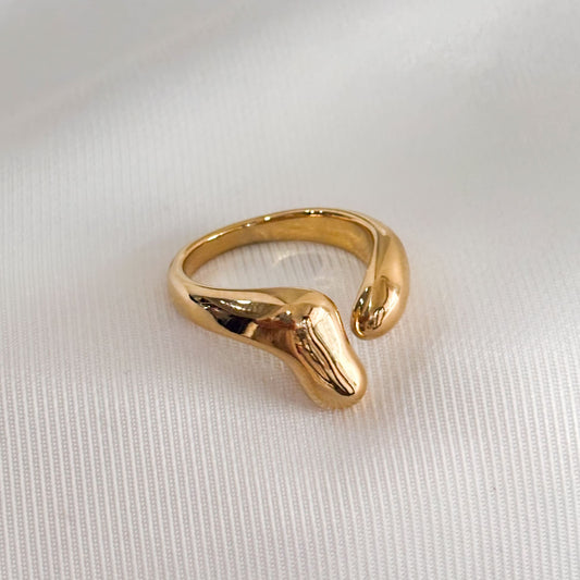 Anillo acero inoxidable abierto irregular dorado