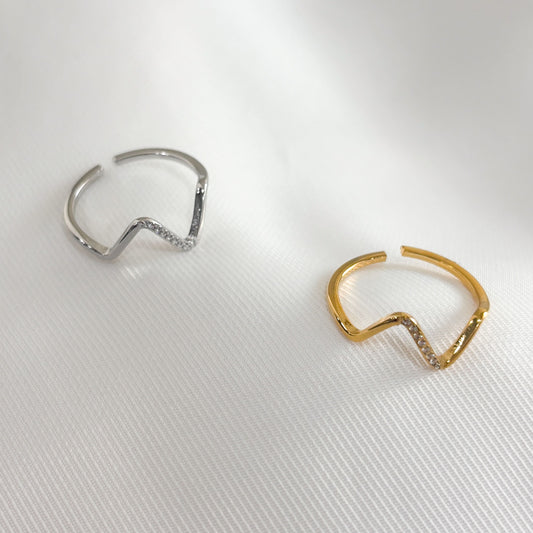 Anillo delgado acero inoxidable zig zag zirconias