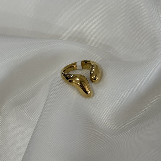 Anillo acero inoxidable abierto irregular dorado