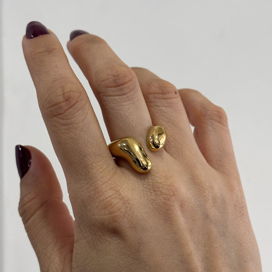 Anillo acero inoxidable abierto irregular dorado