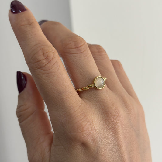 Anillo acero inoxidable soga ojo de gato