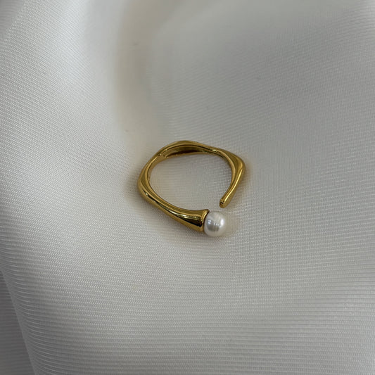 Anillo acero inoxidable cuadrado perla ajustable