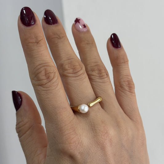 Anillo acero inoxidable cuadrado perla ajustable