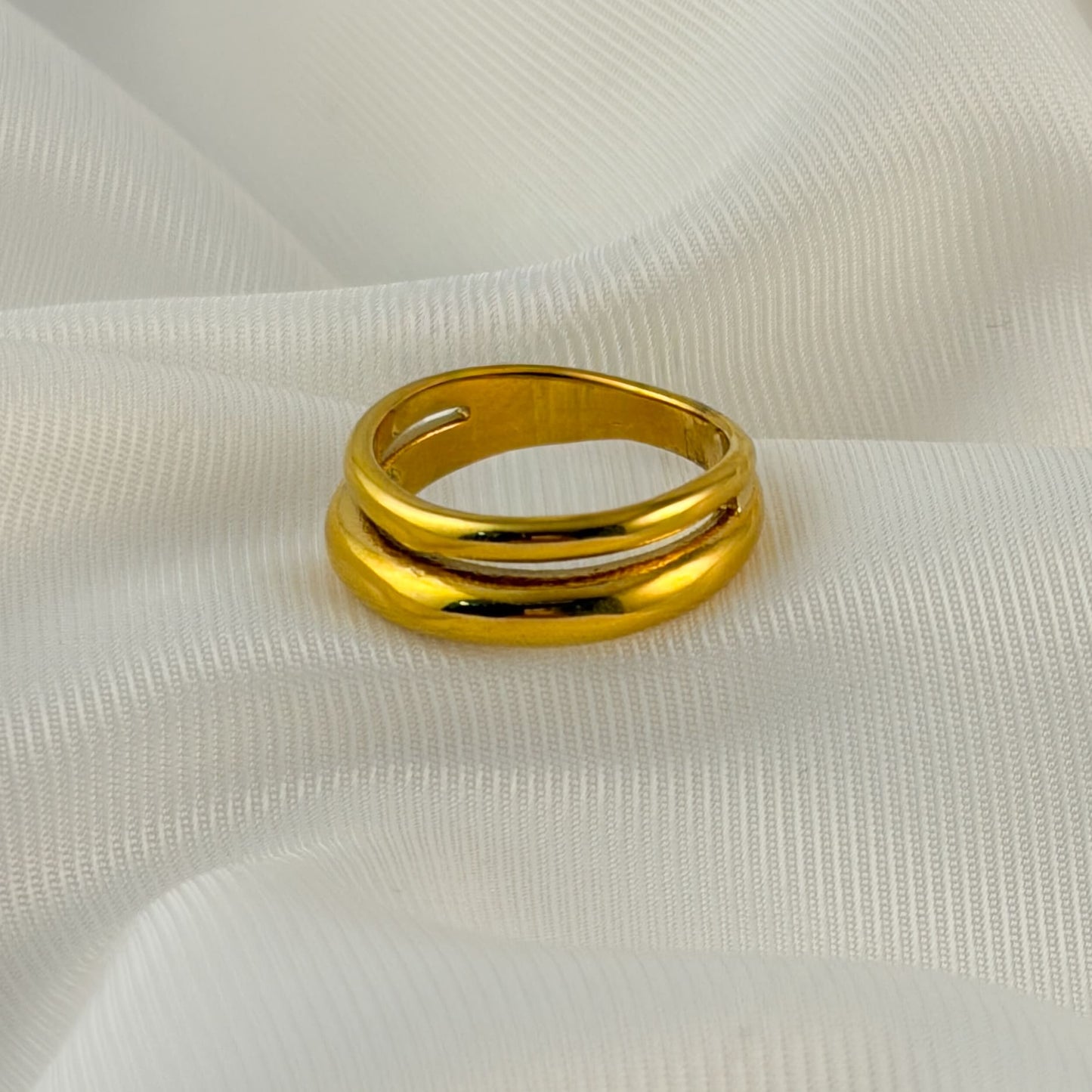 Anillo acero inoxidable doble liso dorado