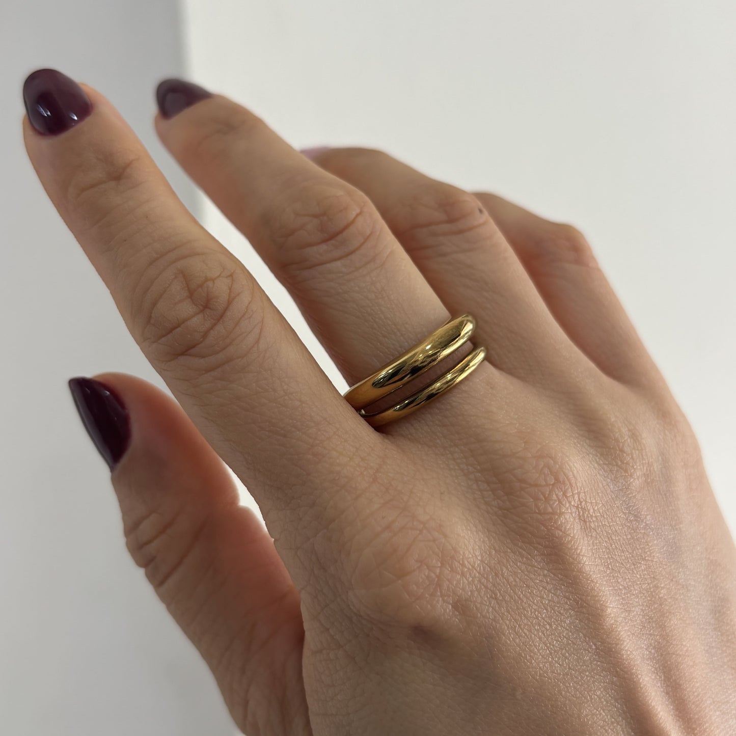 Anillo acero inoxidable doble liso dorado