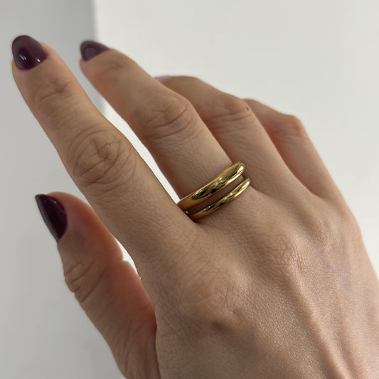 Anillo acero inoxidable doble liso dorado
