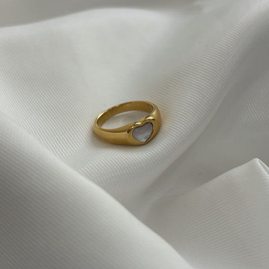 Anillo acero inoxidable corazón madre perla dorado #8