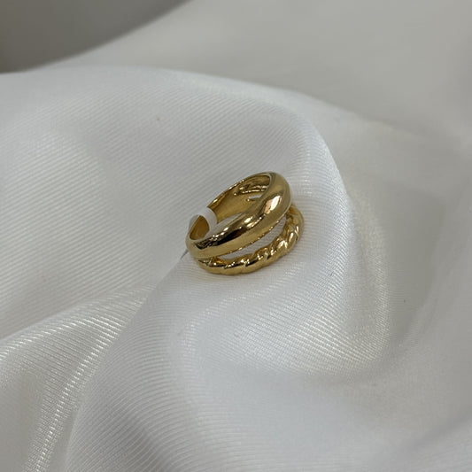 Anillo acero inoxidable doble liso y cuerda dorado