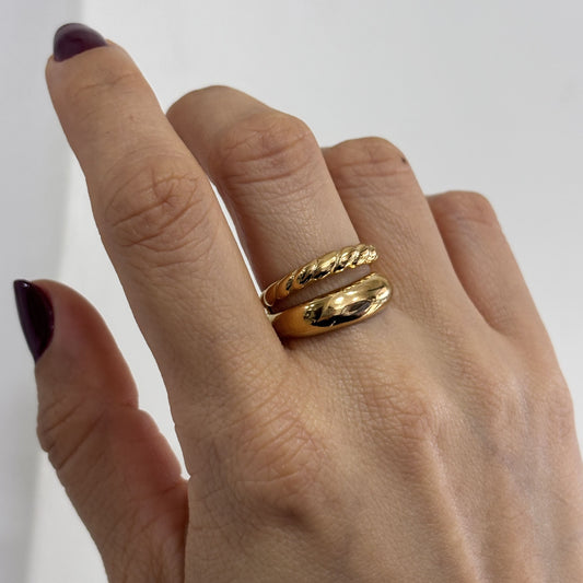 Anillo acero inoxidable doble liso y cuerda dorado