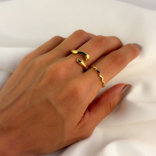Anillo delgado acero inoxidable zigzag dorado