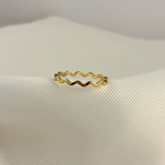 Anillo delgado acero inoxidable zigzag dorado