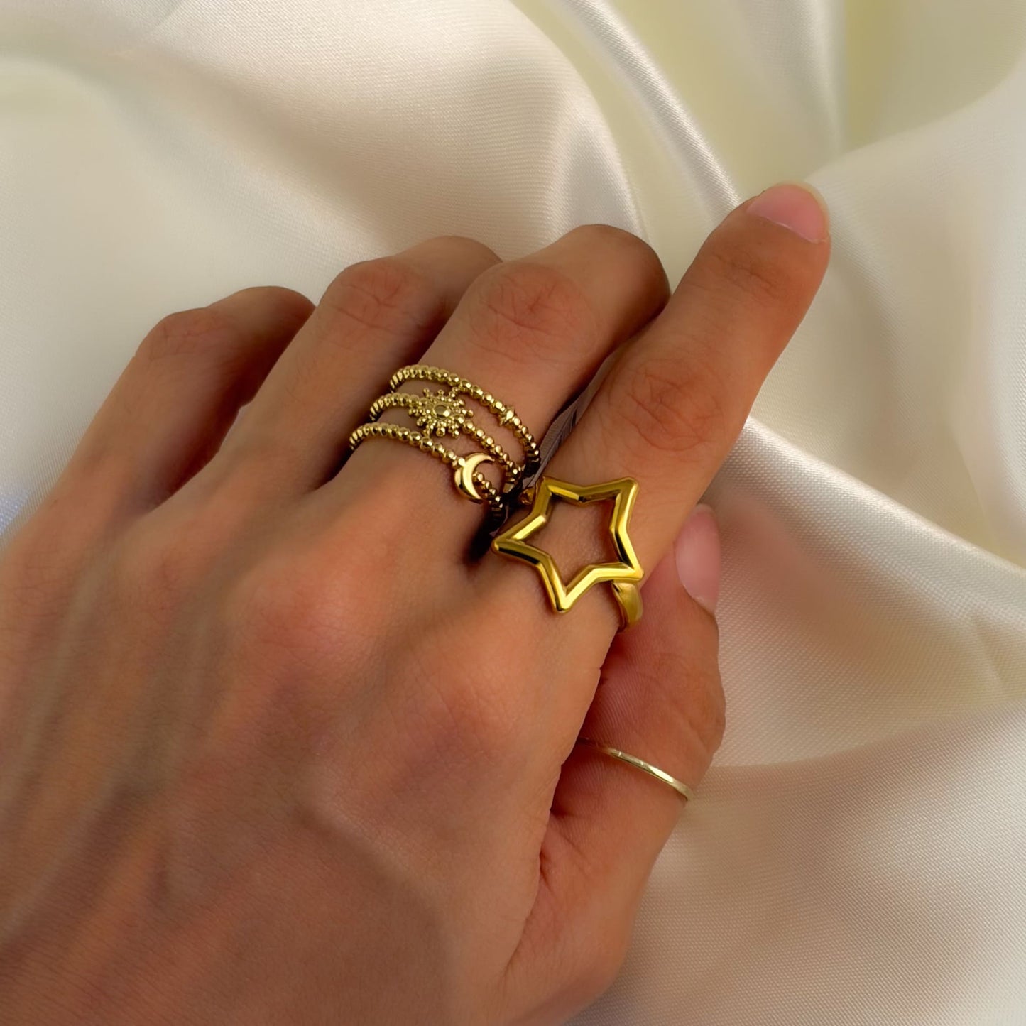 Anillo acero inoxidable estrella ajustable