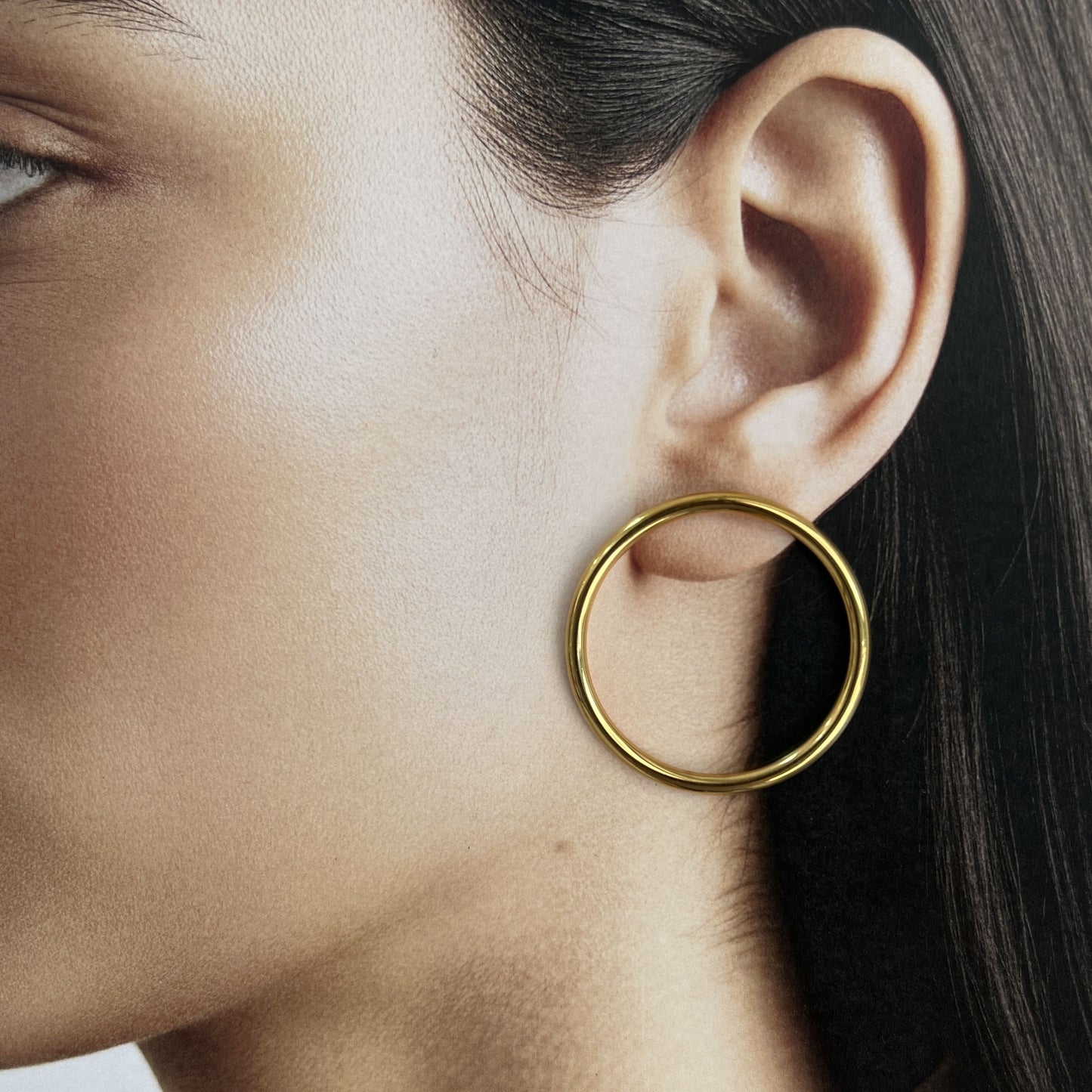 Aretes acero inoxidable aro dorado