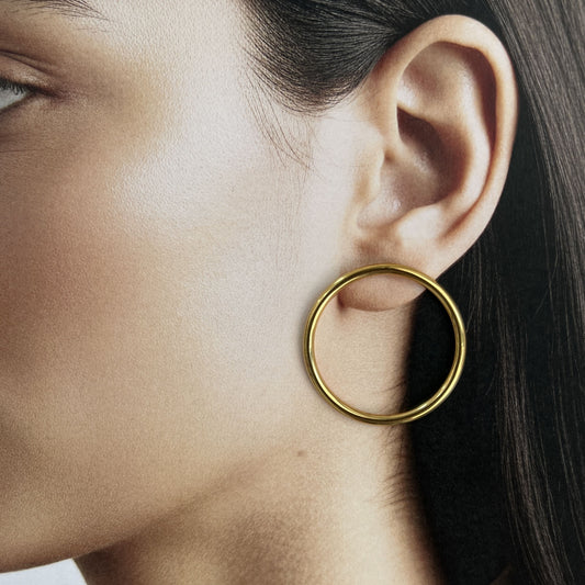 Aretes acero inoxidable aro dorado