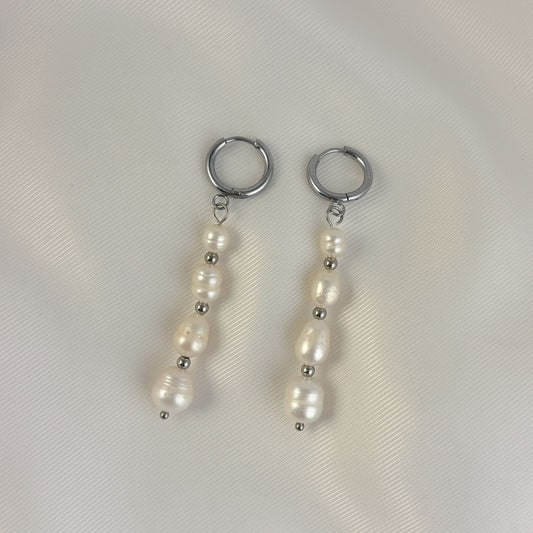 Aretes largos acero inoxidable con perlas naturales
