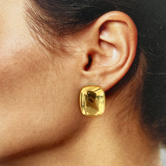 Aretes pegados acero inoxidables cuadro redondeado liso