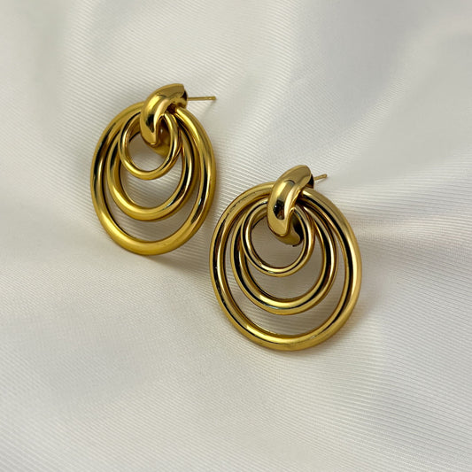 Aretes grandes triple aro acero inixdable dorado